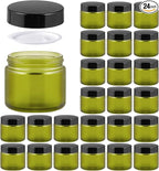 2oz Jars with Lids, HOA Kinh 24 Pack Green Frosted Glass Jars with Lids Empty Cosmetic Containers Round Airtight Glass Jar with Black Lids for Storing Lotions Powders Ointments
