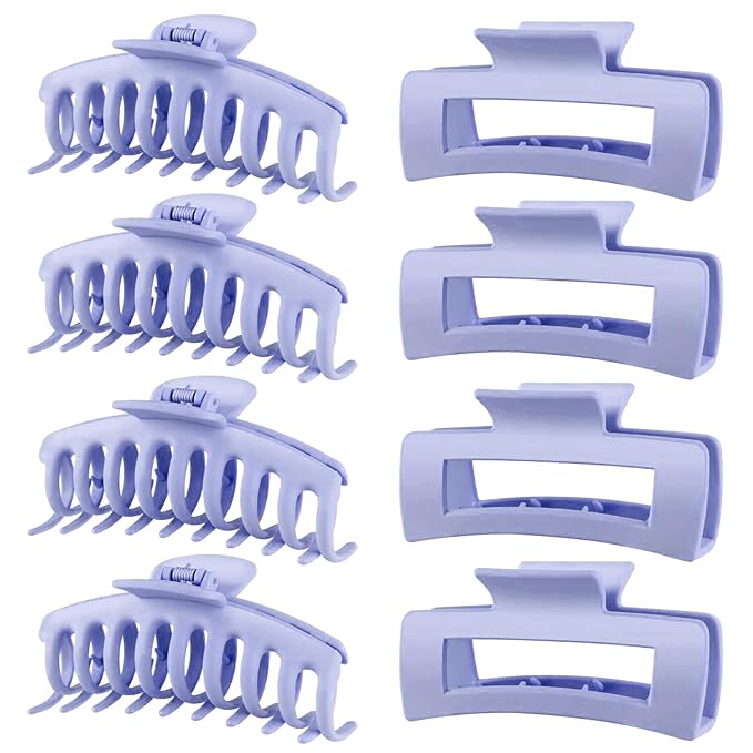 TOCESS Hair Claw Clips for Women - Large 8PK Neutral Matte Jumbo Square Hair Clips for Thick, Thin, Long, Short, Curly Hair Girls, Big Jaw Clip Set for Daily Use(Lavender Purple)