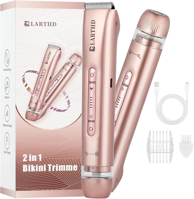 2 in 1 Women Electric Shaver Dual Head Bikini Trimmer for Women IPX7 Waterproof Wet & Dry Use Body Hair Trimmer and Facial Hair Remover for Bikini Underarm Leg Arm Body Face