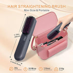 Hot Comb Electric, Cordless Hair Straightener Brush Travel, Mini Hair Brush, Heated Comb with 3 Temp Settings, Rechargeable Portable Hair Straightener for Women, Auto Shut-Off, Anti-Scald