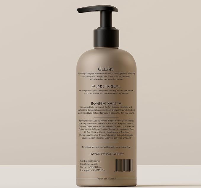 HygieneLab Conditioner for Men- EWG Verified, Best Men's Conditioner for all Hair Types, Unscented - Sulfate and Paraben Free, Lightweight, Hydrating, and Softening Formula, 10 fl oz