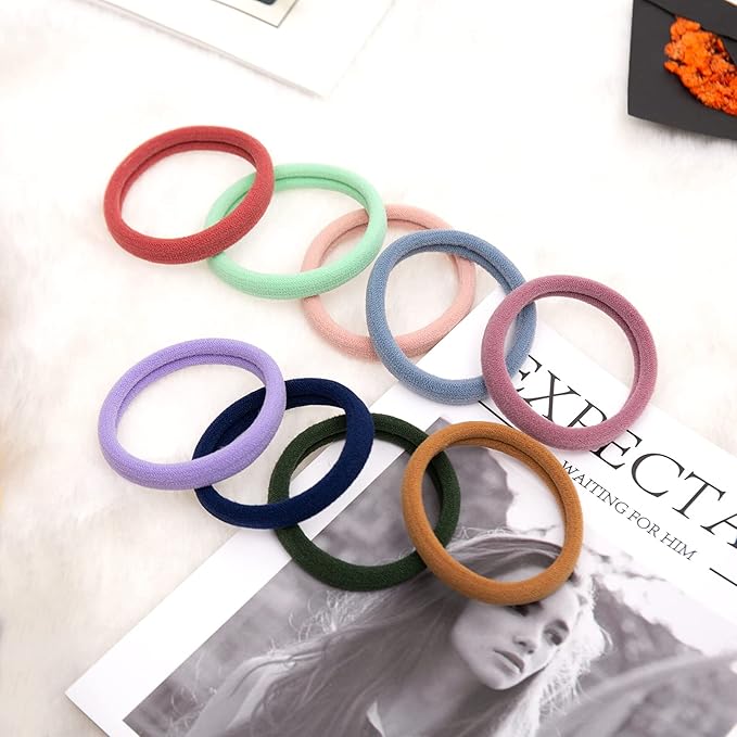 100PCS Colorful Large Hair Ties, Cotton Hair Bands Seamless Ponytail Holders for Women, Hair Elastics No Damage, 10 Colors by BAOLI