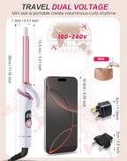 Mini Curling Iron for Short Hair Dual Voltage with European UK Plug Adapter 1/2 Inch Travel Size Small Barrel Curling Iron to Medium Bouncy Curls with 30S Fast Heating, 5 Temps for Global