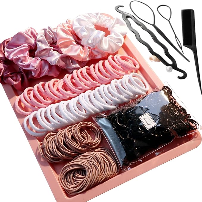 YANRONG Hair Accessories Set: 755PCS Seamless Ponytail Holders, Scrunchies, Hair Bands, and Hair Ties for Thick and Curly Hair (Gradient Powder)