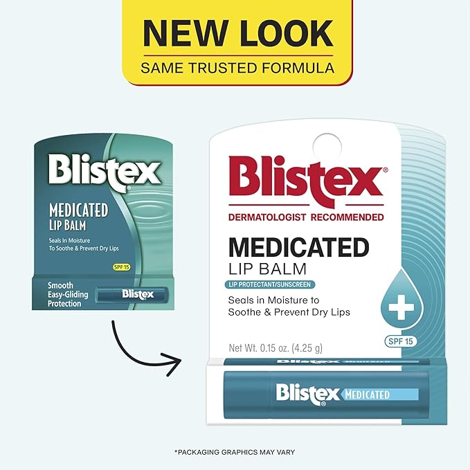 Blistex Medicated Lip Balm, SPF 15, .15 oz, Moisturizing Sunscreen Treatment Stick for Severely Chapped or Dry Lips, Sun Protecting Skin Care, (Pack of 12)