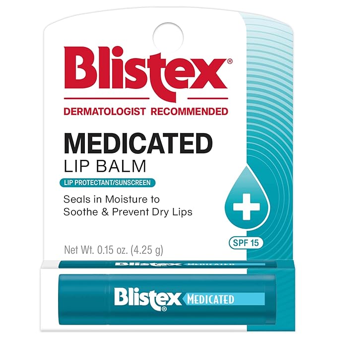 Blistex Medicated Lip Balm, SPF 15, .15 oz, Moisturizing Sunscreen Treatment Stick for Severely Chapped or Dry Lips, Sun Protecting Skin Care, (Pack of 12)