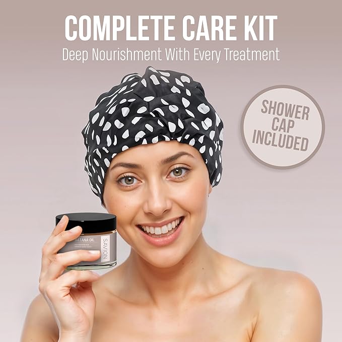 SAVION Raw Batana Oil for Hair Growth - 100% Pure Unrefined Organic Batana Oil Paste, Natural Hair Treatment for Thick Strong Strands - Honduras Sourced - Includes a Shower Cap, 4 Fl Oz, 120 ML