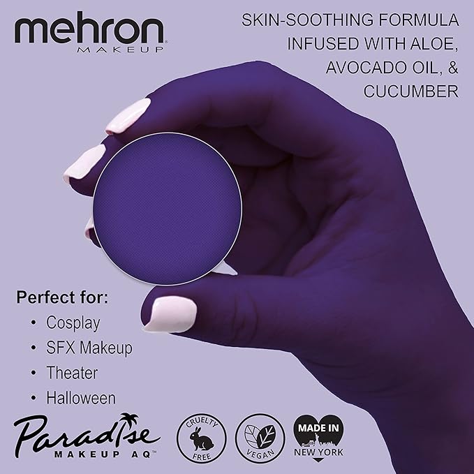 Mehron Makeup Paradise Makeup AQ Refill Size | Stage & Screen, Face & Body Painting, Beauty, Cosplay, and Halloween | Water Activated Face Paint, Body Paint .25 oz (7 ml) (VIOLET)
