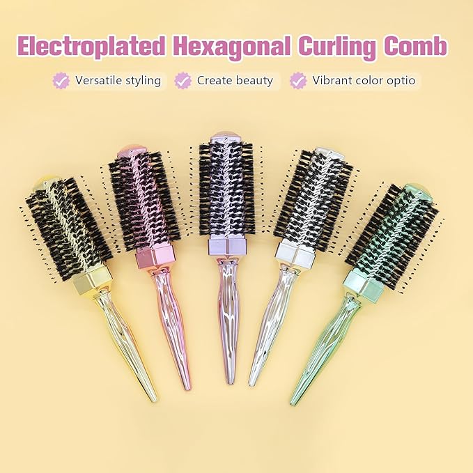 Round Hair Brush with Wild Boar Bristles – Specialized for Blowouts & Styling at Home or Salon, Suitable for All Hair Types.Pink