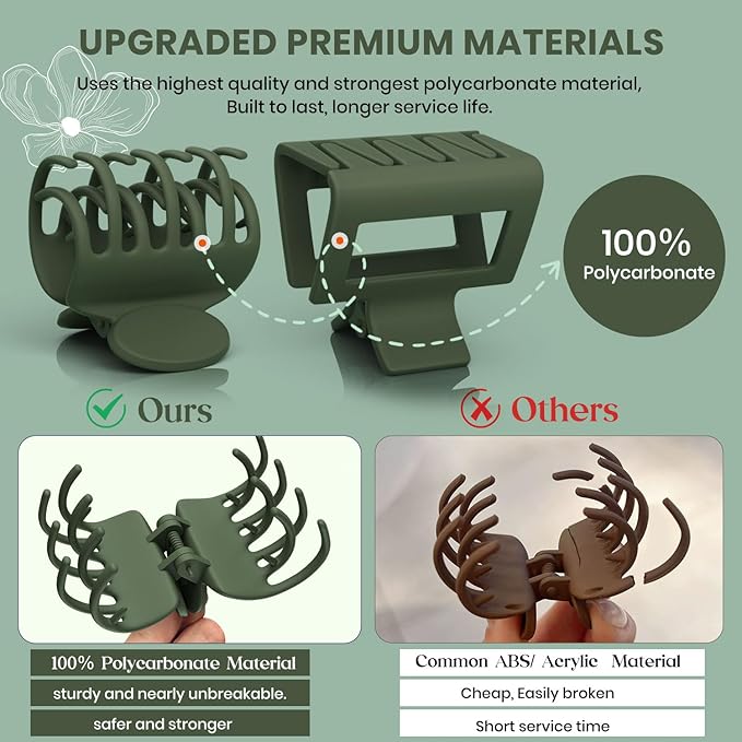 8 PCS Medium Hair Clips for Women Girls - 2 Styles Rectangle and Double Row Teeth Small Claw Clips for Thin/Medium Thick Fine Hair, Matte Non-slip Strong Hold Jaw Clips, Chic Colors