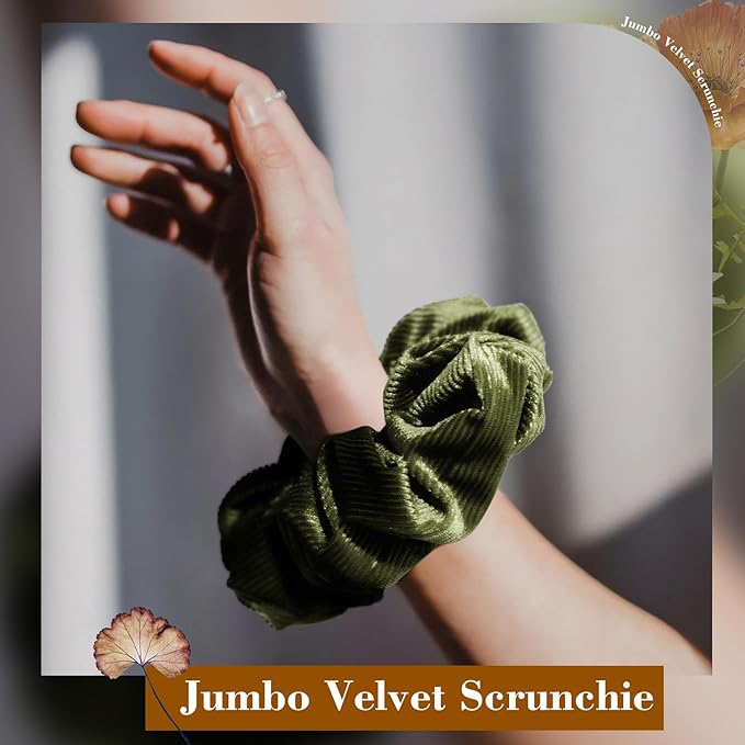 CEELGON Olive Green Big Corduroy Scrunchie 6.5 Inches Jumbo Scrunchies Hair Ties Oversized Ponytail Holder for Thick Curly Hair Extra Large Hair Accessories for Women (Olive Green)