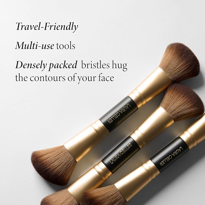 LAURA GELLER NEW YORK Face It All 2pc Makeup Brush Set - Retractable Airbrush Kabuki Brush + Dual-Ended Blush and Bronzer Brush
