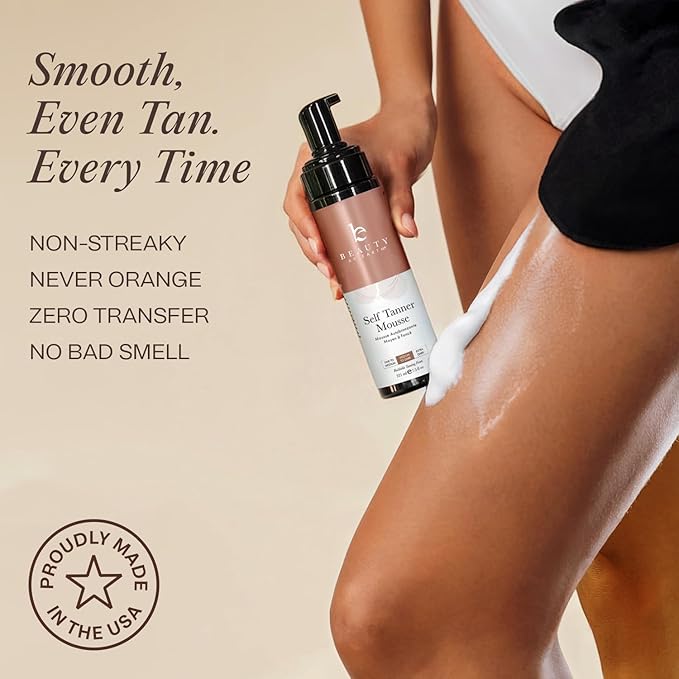 Self Tanner Tanning Mousse Kit - USA Made with Natural & Organic Ingredients, Self Tanner Mousse and Mitt, Tan Kit, Fake Tan Tanning Foam, Medium to Dark, Sunless Tanners Best Sellers