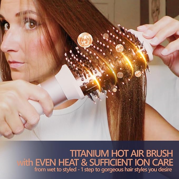 Hair Dryer Brush Titanium Hair Multi-Stylers - MIRACOMB Ionic Hot Air Styling System with Auto-Wrap Curlers,Powerful Brow Dryer Brush,Paddle Brush - Fast Drying Curling Straightening on All Hair