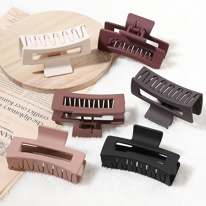 3.5 Inch Medium Hair Claw Clips 6 Pack Hair Clips for Women Square Rectangle Claw for Hair Banana Jaw Clips Hair Accessories for Girls -Brown Scarlet