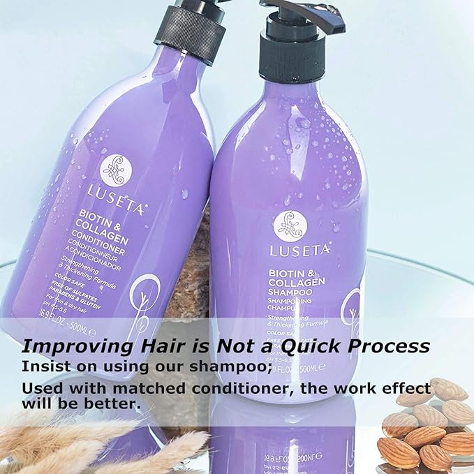 Luseta Biotin & Collagen Shampoo Thickening for Hair Loss & Fast Hair Growth - Infused with Argan Oil to Repair Damaged Dry Hair - Sulfate Free Paraben Free 33.8oz
