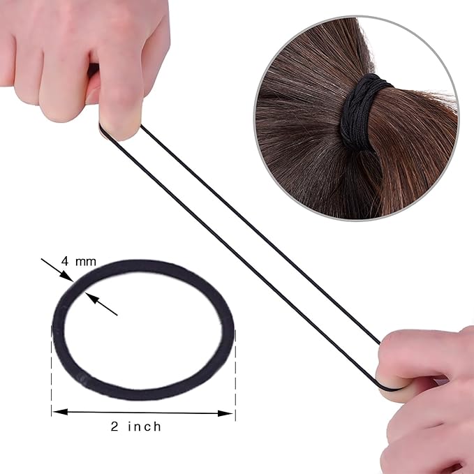 TecUnite 200 Pieces Elastics Hair Ties Ponytail Holders 4MM Rubber Bands for Hair Pain-Free Head Accessories for Women Men(Black)