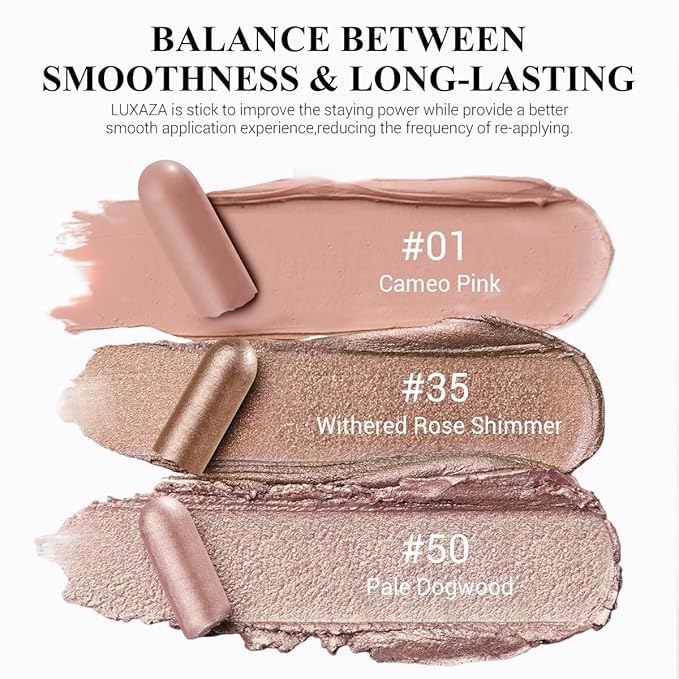 Brown Eyeshadow Stick Makeup Set 3PCS, Neutral Shimmer And Matte Cream Eye Shadow Palette, Metallic Bronze Smoky Eyeliner Brightener Crayon Pencil Kit, Ideal Gift for Women -Rosewood Bloom