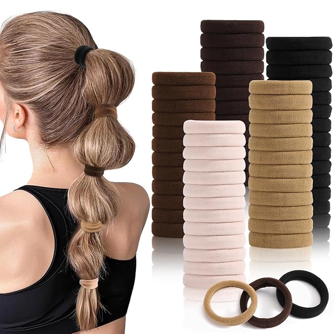 SYGY Hair Tie, 100PCS Hair Ties for Thick Thin Hair, Seamless Cotton Hair Bands, No Damage for Women, Soft Hair Accessories Ponytail Holders, Brown Color