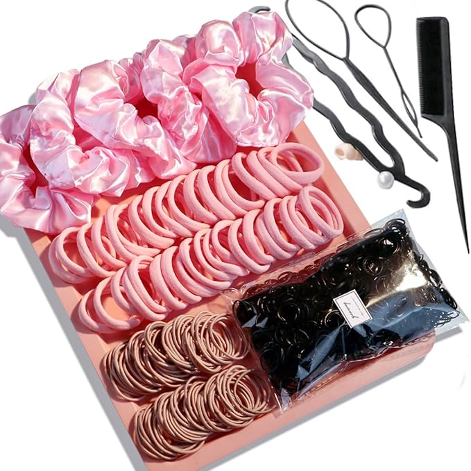 YANRONG 1159PCS Hair Accessories for Woman Set Seamless Ponytail Holders Variety Hair Scrunchies Hair Bands Scrunchy Hair Ties For Thick and Curly (1159PCS (pink))