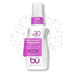 BU SPF 30 Sunscreen Spray for Face and Body, Non Aerosol Spray, TSA Travel Size Sunblock, Clear, Non Greasy, Water Resistant, White Sage 1 oz