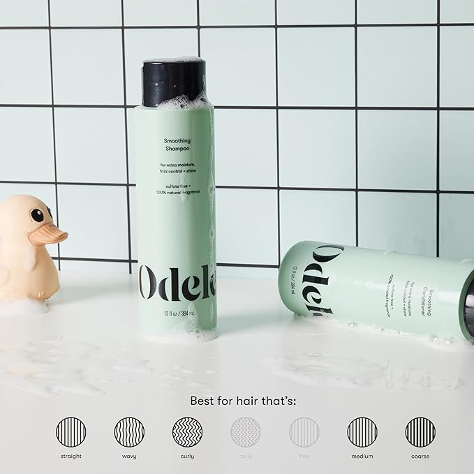 Odele Smoothing Sulfate-Free Shampoo & Conditioner Gift Set for Moisture, Frizz Control, Shine, and Straight to Curly Hair Types, 13 Fl Oz Each (2-Pack)