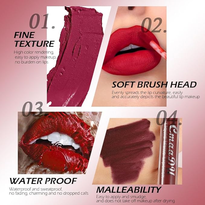 evpct 1Pcs Coral Red Liquid Matte Lipstick Lipgloss Set for Women, labiales mate 24 horas originales matte larga duracion 24 Hour Lipstick Lip Stains Long Lasting Waterproof 24, 03#