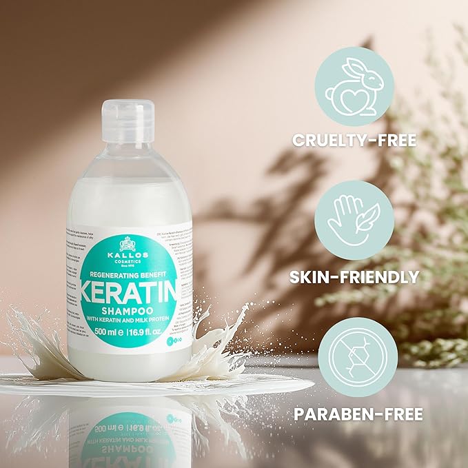 Kallos KJMN Keratin Regenerating Shampoo with keratin and milk protein for dry, damaged and chemically treated hair 500 ml - 16,90 Fl Oz