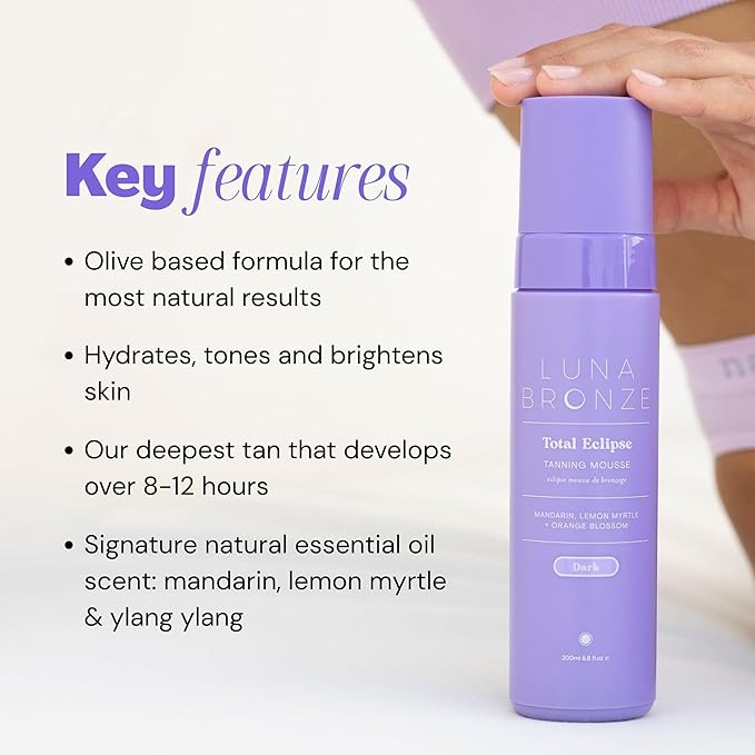 Luna Bronze Total Eclipse Express Self Tan Mousse | Instant, Dark & Natural Looking Self-Tanner Foam | Lightweight Formula Enriched with Organic Aloe Vera & Natural DHA | Fake Tan (200ml/6.7 fl. oz)