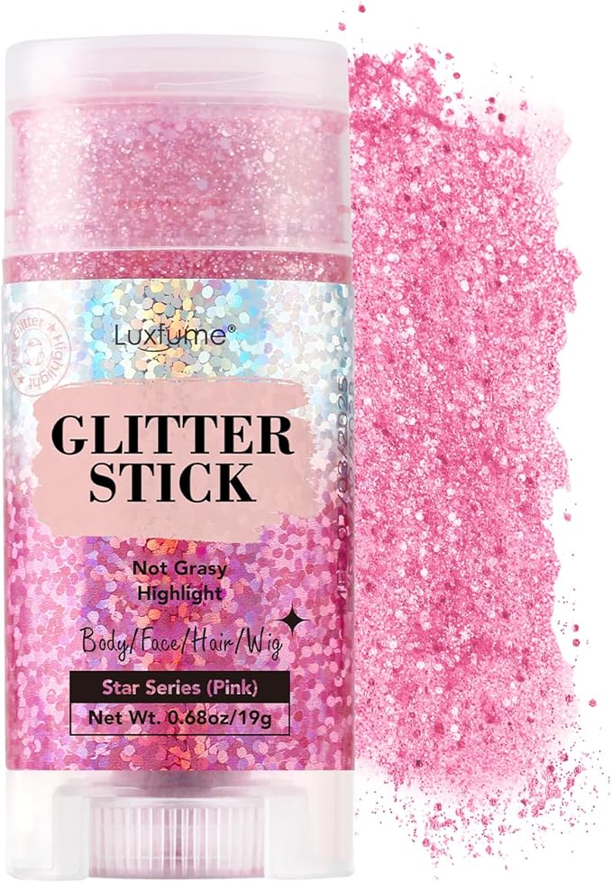Hair Glitter, Pink Glitter Stick for Hair and Body, Hair & Body Sparkle On-The-Go | Singer Concert Music Rave Festival-Ready Shimmer