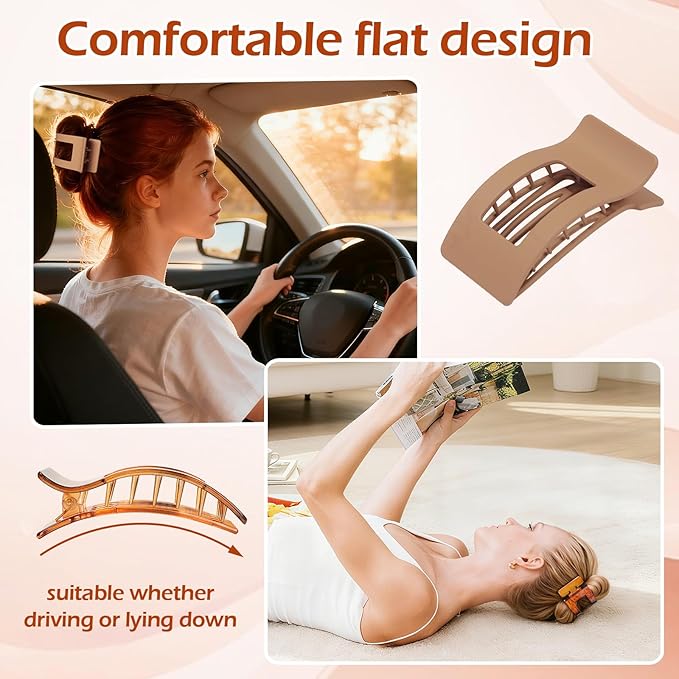 French Flat Hair Clips for Women 6pcs Hair Claw Clips for Thick or Thin Hair Matte Claw Clips for Girls Barrettes Non-Slip Strong Hold Hair Accessories for Women (Transparent)