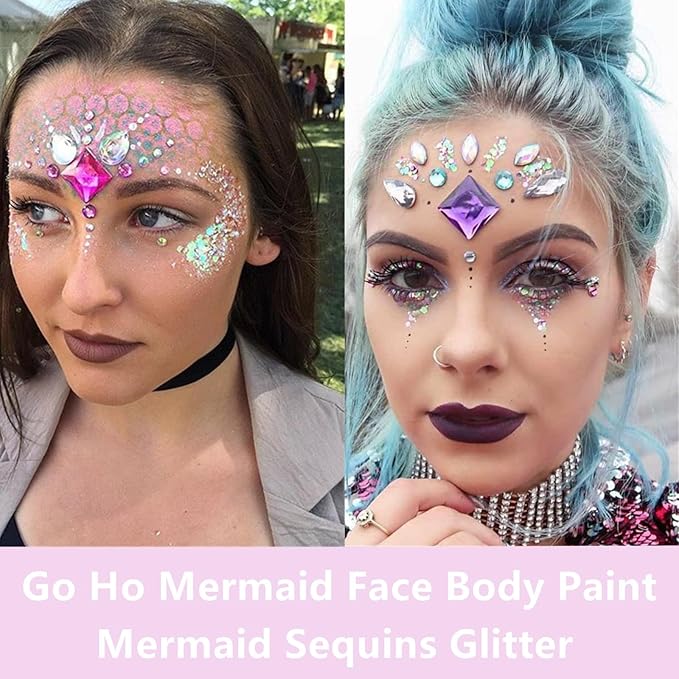 Go Ho Silver and White Body Glitter Set,Singer Concerts Face Glitter Gel Makeup,Holographic Long Lasting Chunky Sequins Glitters for Eye Lip Hair Nails,Festival Rave Accessories,Silver&White