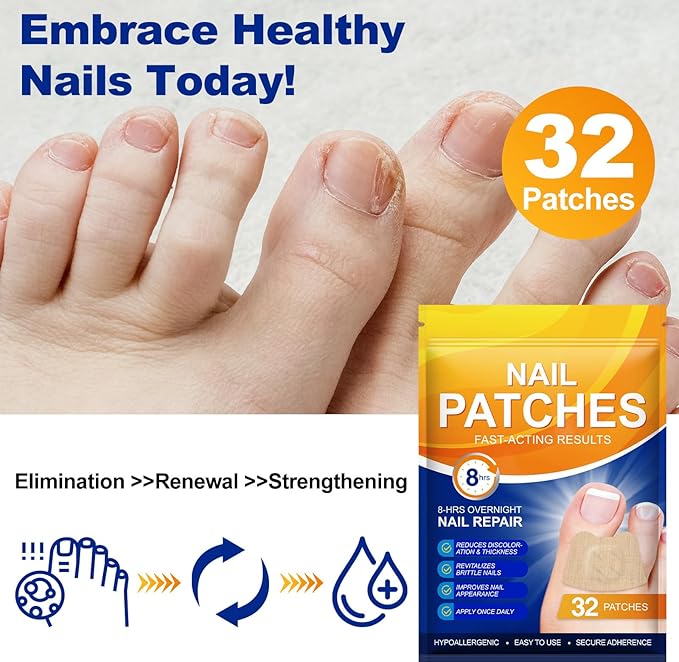 2Pack Toenail Treatment Extra Strength - 64 Pcs Nail Patches, 8-Hrs Overnight Nail Repair, Safe for Sensitive Skin, Easy to Apply