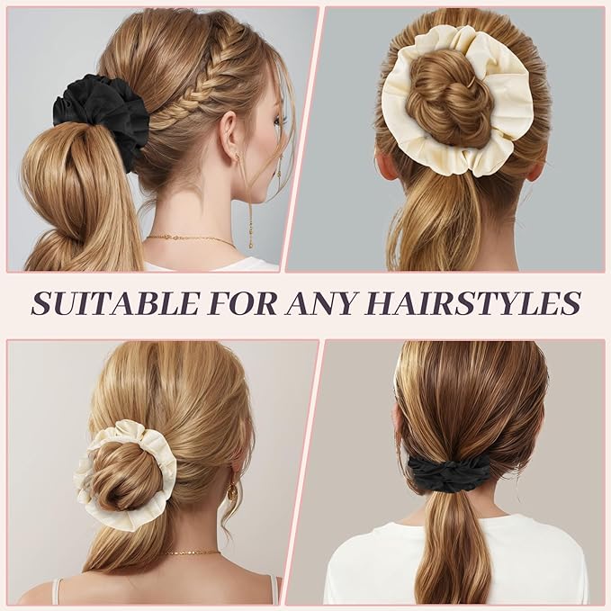 2Pcs Big Satin Scrunchies for Women, Softer Than Silk Scrunchies, Fashion No Crease Hair Ties for Thin Thick Hair,Soft Hair Bands No Damage for Girls, Ideal Gifts for Women (Set 10)