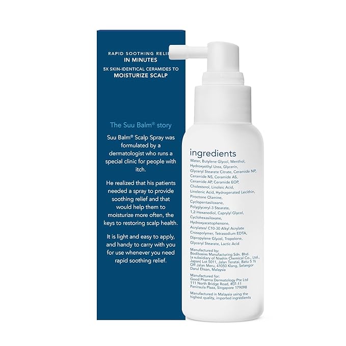 Suu Balm Dry Scalp Treatment, Rapid Itch Relief Anti-Dandruff Scalp Spray Moisturizer, Cooling Itchy Scalp Treatment for Flaky Sensitive & Psoriasis, Cooling Menthol & 5 Ceramides, 1.35 fl oz