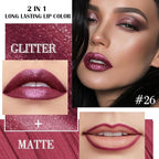 Kaely 2-in-1 Dark Plum Purple Red Metallic Lipstick and Lip Liner Makeup, Shimmer Liquid Metallic Lipsticks for Women, Glitter Lip Gloss Stain Long Lasting Waterproof Smudge Proof 24 Hour, Vegan 26