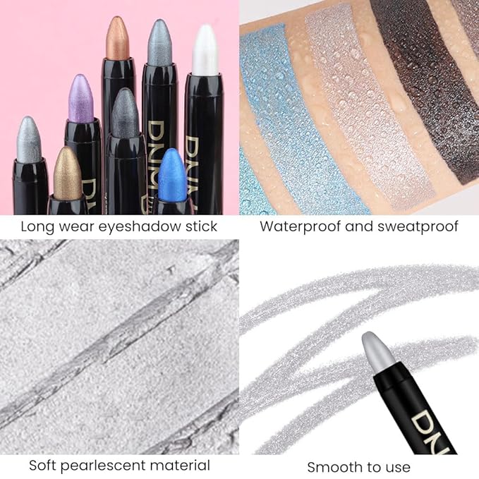 evpct Silver Shimmer Cream Eye Shadow Brightener Sticks Set for Eyes, Silver Shimmery Matte Pencil Eye shadow Applicator Stick Pen Palette Makeup Waterproof sombras en crema para ojos 16#