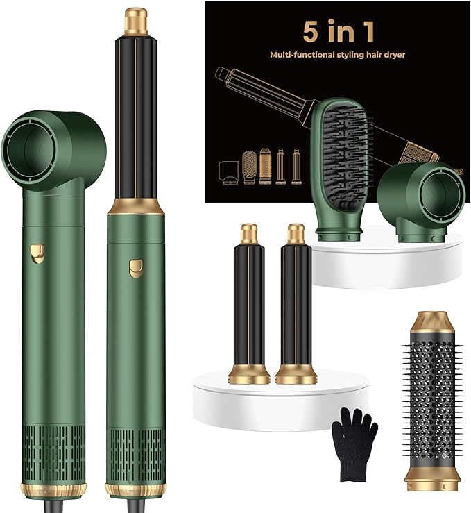 5 in 1 Hair Dryer Brush Set,Professional Negative Ionic Hot Air Styler, Air Curling Wrap Styler,Detachable Blow Dryer Brush With Auto Wrap Curlers,Hair Styling Tools For Straight/Curl/Drying/Smoothing