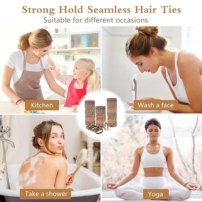 Bessrung 100PCS Seamless Elastic Hair Ties for Women Girls, No Damage Ponytail Holders for Thin Thick Hair, Leopard Animal Print Hair Bands for Women's Hair, Hair Accessories for Girls Christmas Gift