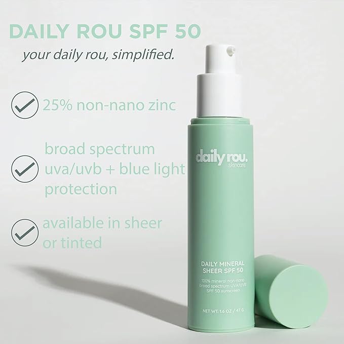 DailyRou Daily Mineral Skincare – Hydrating & Brightening Face Sunscreen for Men & Women – Lightweight, Non-Greasy Formula for Healthy, Smooth, Glowing Skin (Sheer)