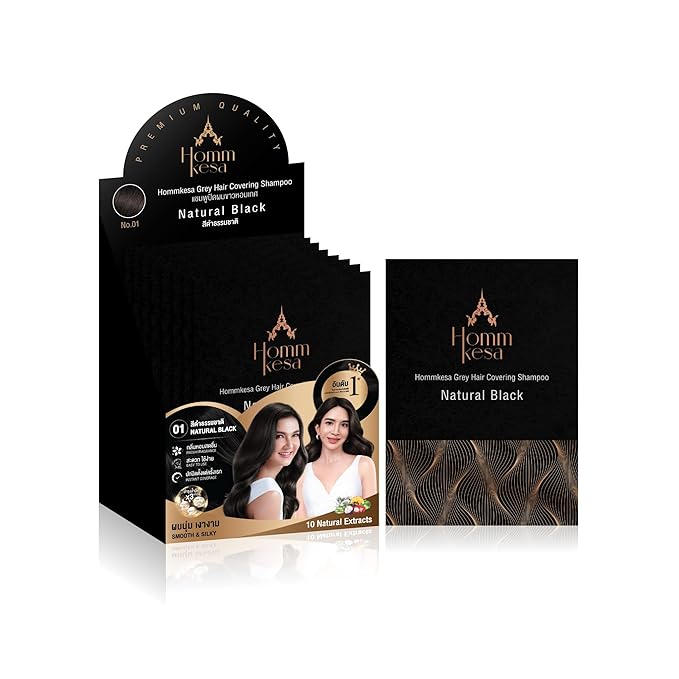 Grey Hair Covering Shampoo (6 Packet) – Premium 3-in-1 Hair Dye Shampoo For Grey Hair (Natural Black)