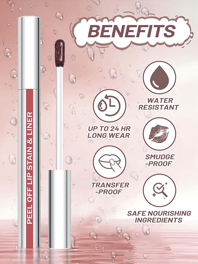 Lip Stain Peel Off Lip Liner Stain with Tweezer, Long Lasting Matte Lip Tint Tattoo, Highly Pigmented Color Lip Makeup, Waterproof Lipstick, Transfer-proof Lipstain for Women, Nude Pink
