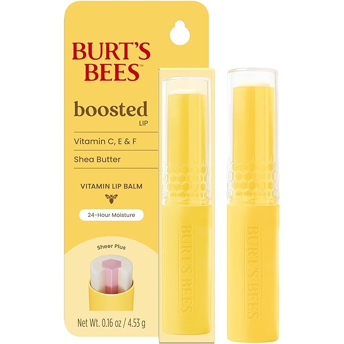 Burt's Bees Boosted Lip Balm Sheer Plus; Vitamin Lip Balm, Nourishing Vitamin C, E, and F Core; 24 Hour Moisture; Tint Free, Semi Glossy Finish; 100% Natural Origin; 1 Tube; 0.16 Oz.