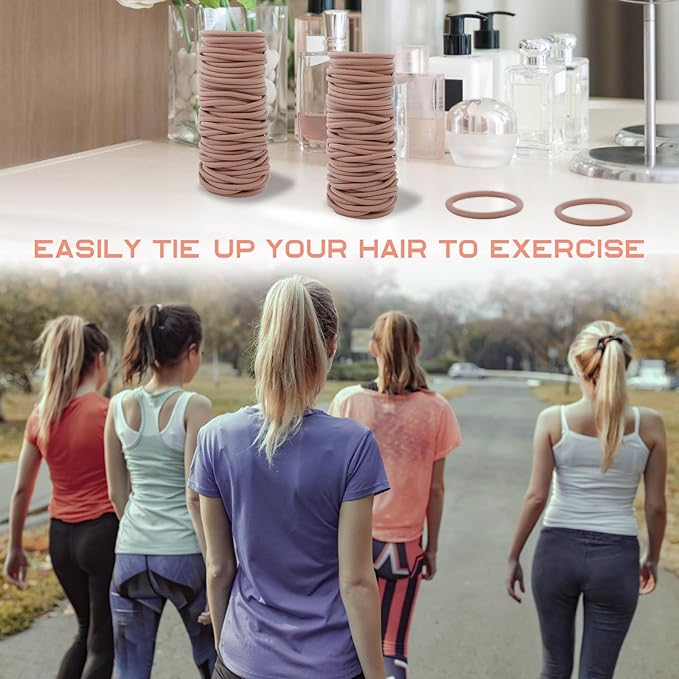 100PCS Hair Tie, 4MM Elastic Hair Ties No Damage Ponytail Holder for Women, Men and Girls (4mm Beige Blonde)
