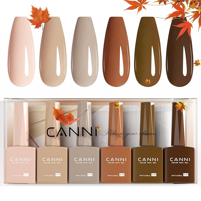 CANNI 6Pcs 9ml Hema-Free Nude Brown Fall Gel Nail Polish Set- Dark Brown Fall Colors Gel Polish Kit DIY at Home Salon Christmas New Year's Gifts for Girls