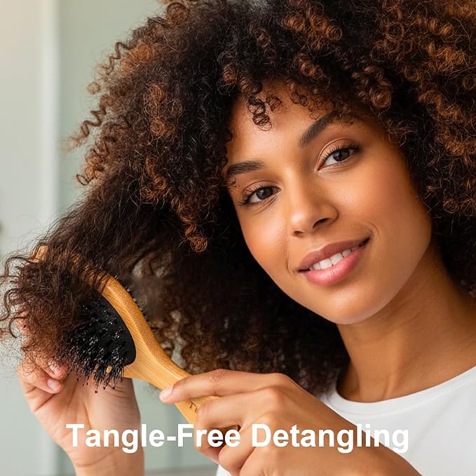 Boar Bristle Hair Brush Mini Travel Size, TWPER Bamboo Nylon Small Detangling Brush for Women Men Kids, Scalp Massage Portable Hair Care Tool Gift