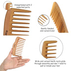 Wide Tooth Wooden Comb Handmade - Natural Vintage Style Wide Tooth Comb for Curls Gentle Styling - Anti-Static Wood Hair Combs For Women Detangling (Oval Wide Tooth)