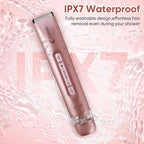 2 in 1 Women Electric Shaver Dual Head Bikini Trimmer for Women IPX7 Waterproof Wet & Dry Use Body Hair Trimmer and Facial Hair Remover for Bikini Underarm Leg Arm Body Face（Rose Gold）