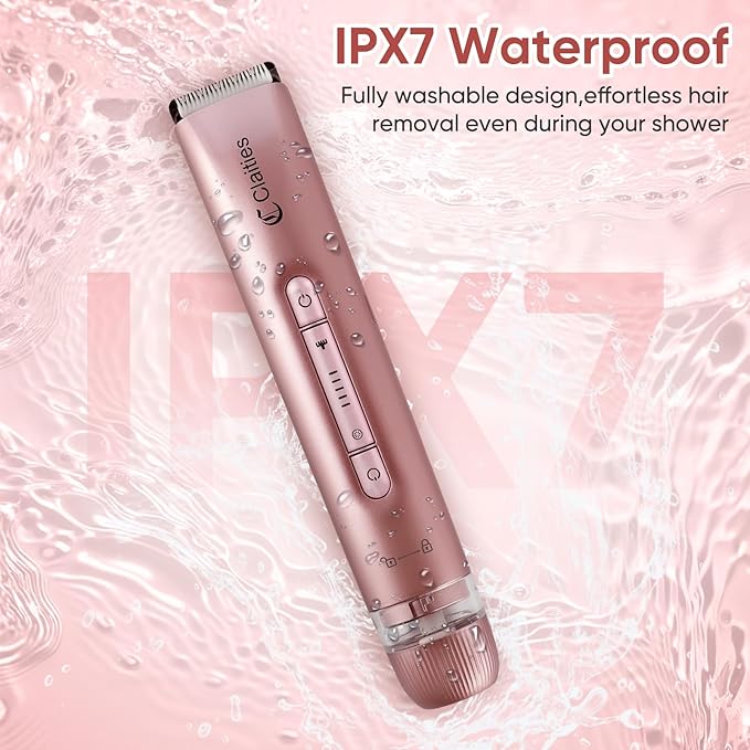 2 in 1 Women Electric Shaver Dual Head Bikini Trimmer for Women IPX7 Waterproof Wet & Dry Use Body Hair Trimmer and Facial Hair Remover for Bikini Underarm Leg Arm Body Face（Rose Gold）