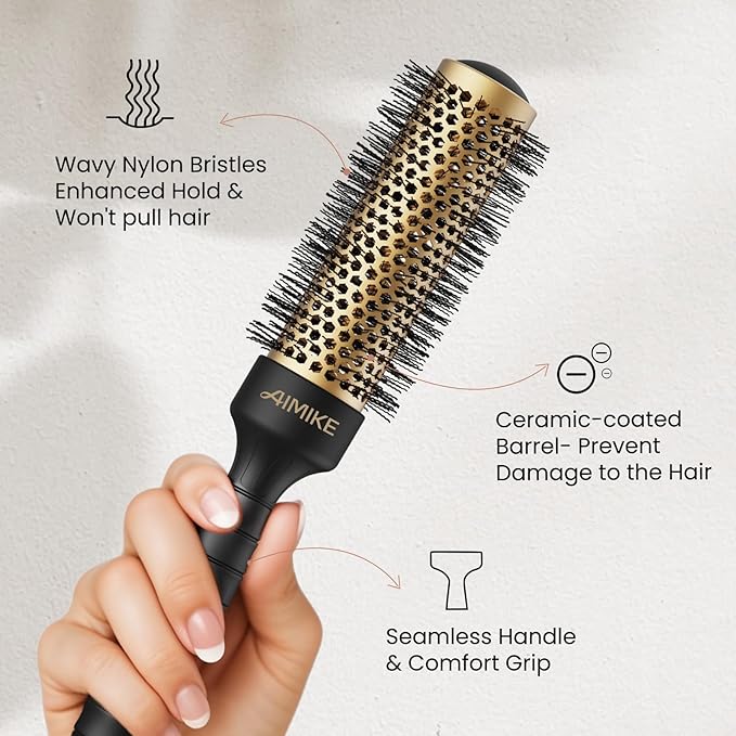 AIMIKE Round Brush for Blow Out, Small Round Hair Brush with Nano Thermal Ceramic Tech, Quick Blow Drying & Styling, Volumizing Blowout Brushes for Women Short Hair, 1.3 in Barrel (Not-electric)